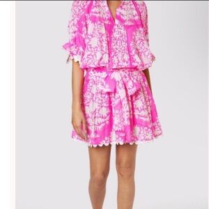 Juliet Dunn Pink and White Floral Blouson Dress Size 4